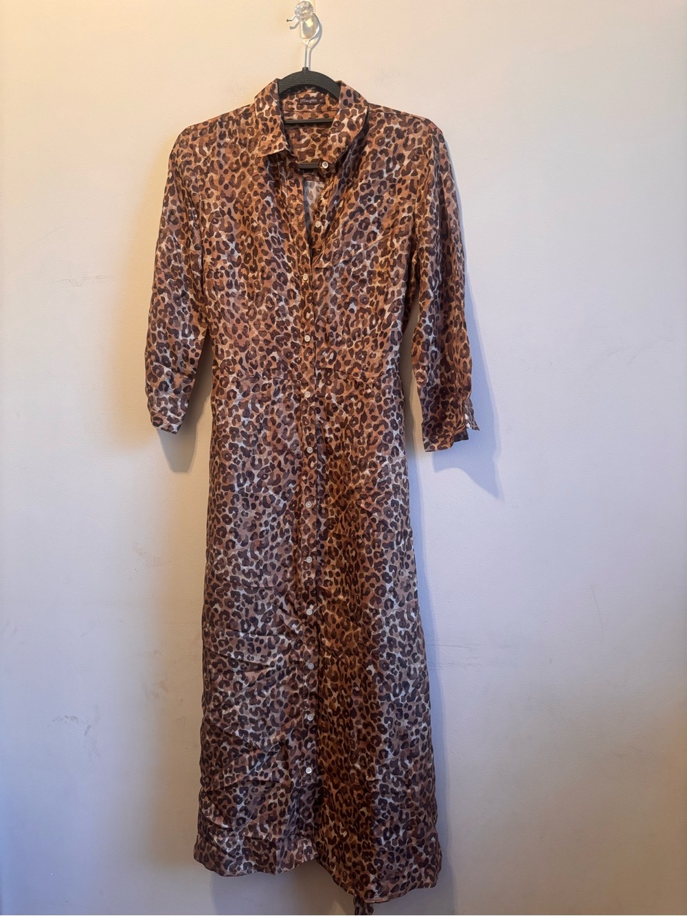 J. McLaughlin Brown Leopard Print Maxi Shirt Dress